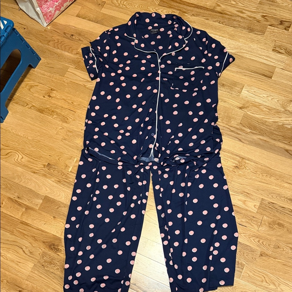Kate Spade Navy and Pink Polka Dot Pajama Set